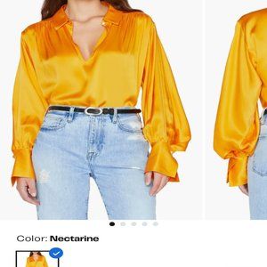 NWT Frame Keyhole Balloon Sleeve Silk Popover Blouse (Small) - Orange